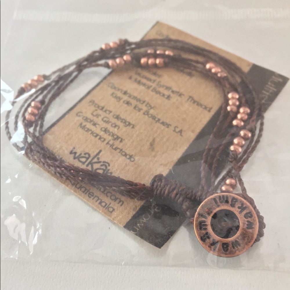 Wakami brown with gold multi strand waxed bracelet